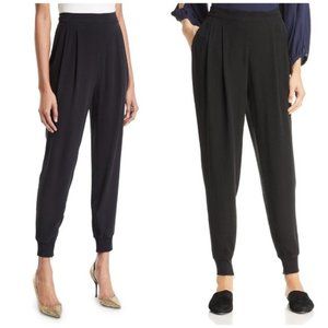 Eileen Fisher Black Pleated Silk Jogger Zip Pants